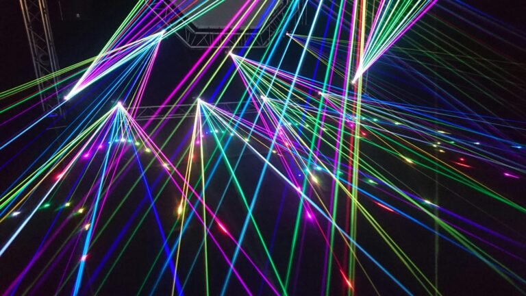 Abstract visualization of linear transformation showing multiple straight lines mapped across space like laser beams
